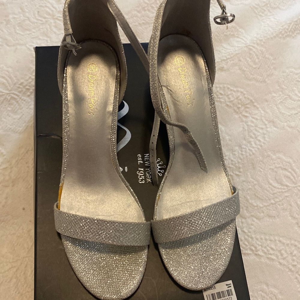 Size 10 silver glitter wedge dress shoes